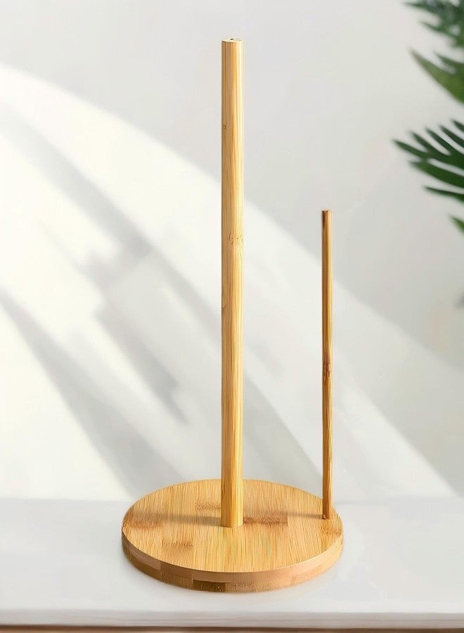 SRTFINE Bamboo Paper Towel Holder with Base, Kitchen Roll Holder, Plastic Wrap Stand Countertop & Roll Organizer for Table, Free-Standing Holder for Kitchen Bedroom Living Room Home Decoration - Image 1